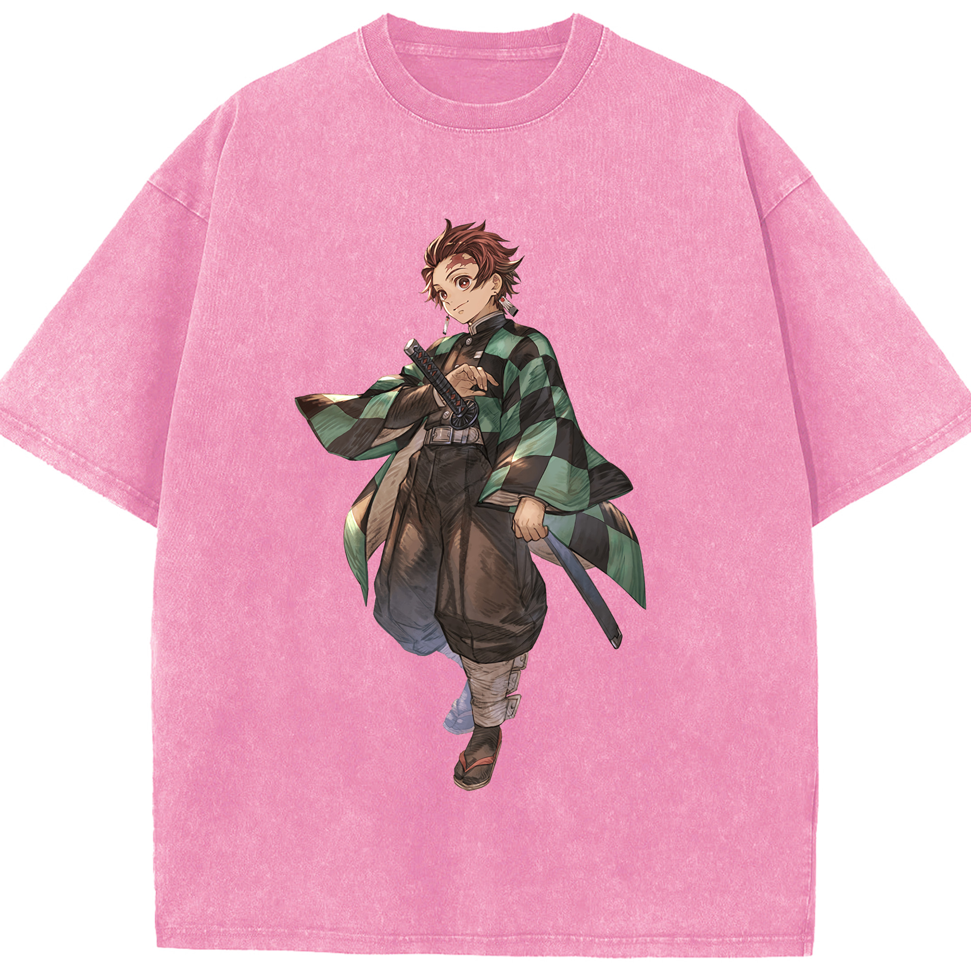 （画像用） 鬼滅の刃 竈門 炭治郎／かまど たんじろう Kamado Tanjirou 綿100% ヴィンテージ風 半袖Tシャツ（フロントプリント）